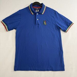 Psycho Bunny Men 5 Tipped Golf Performance Polo Blue Pima logo High Quality